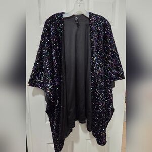 torrid Black Sequin Draped Open-Front Cape